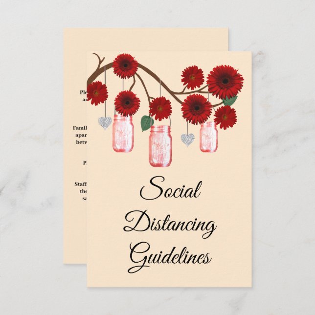 Red Flowers Mason Jar Safety Measures Enclosure Card (Front/Back)