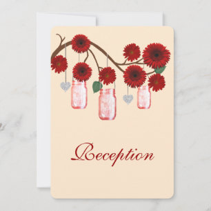 Red Flowers Mason Jars Reception Card