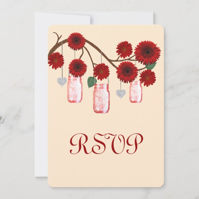Red Flowers Mason Jars Response Card (Front)