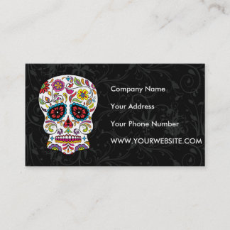 Red Flowers Mexican Tattoo Sugar Skull Business Card