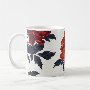 Red Flowers Mugs- Vintage floral print Coffee Mug