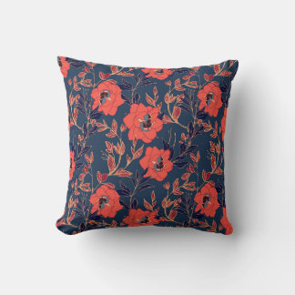 Red flowers of roses and peonies with leaves and p cushion