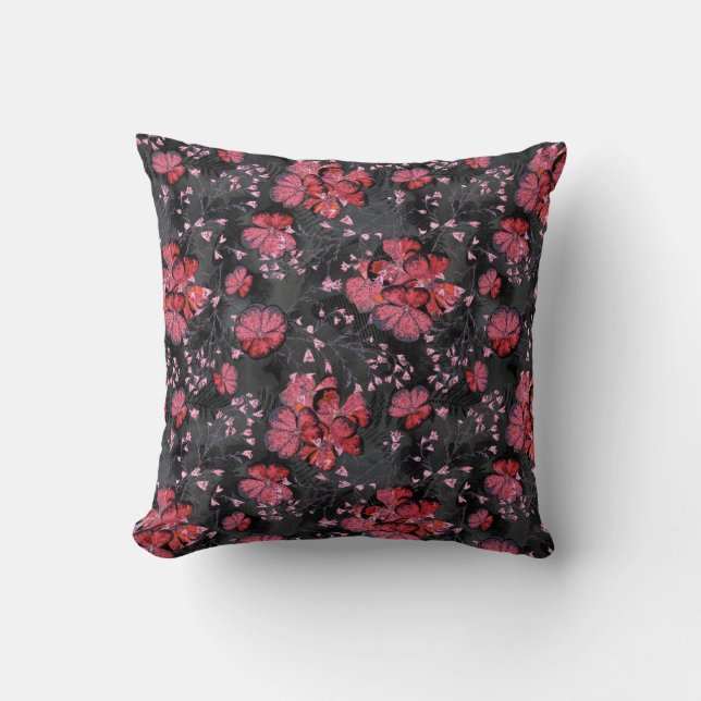 Red flowers on a black-grey background. cushion (Front)