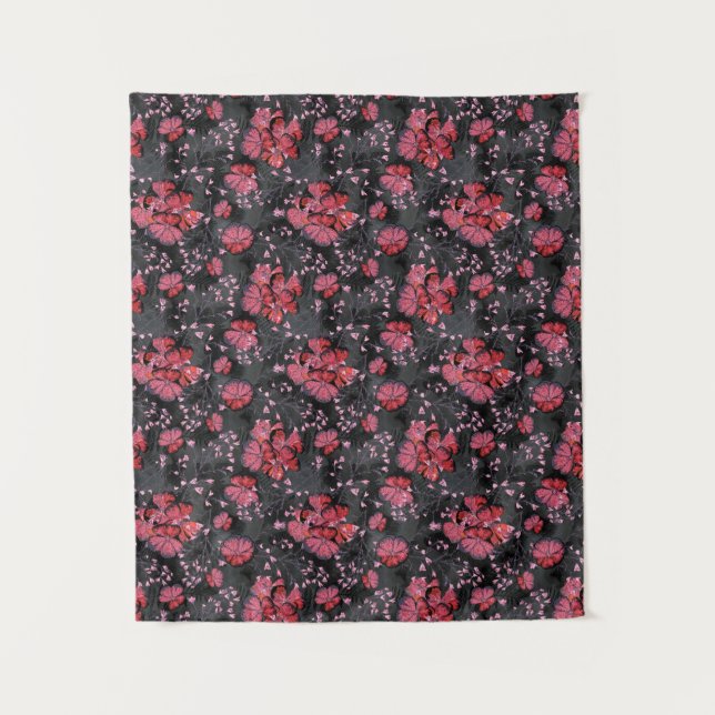 Red flowers on a black-grey background. tapestry (Front)
