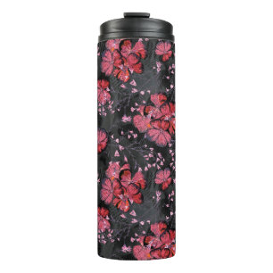 Red flowers on a black-grey background. thermal tumbler