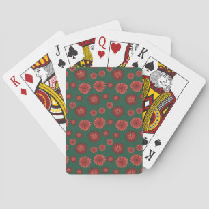 Red Flowers on a Green Background Playing Cards