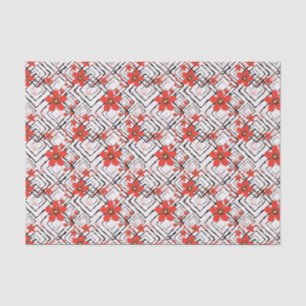 Red flowers on a white, black background. tissue paper