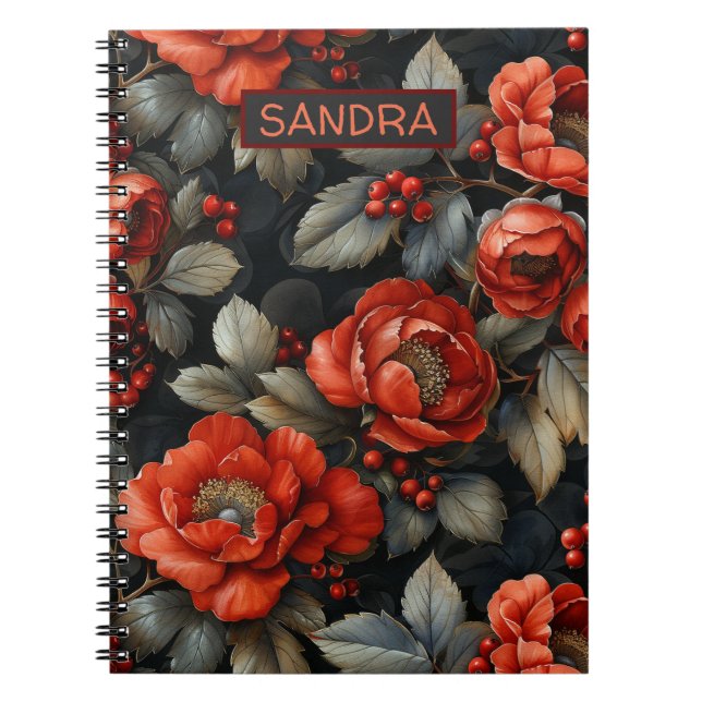 Red flowers on black notebook (Front)