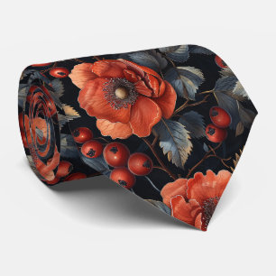 Red flowers on black tie