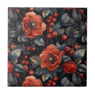 Red flowers on black tile