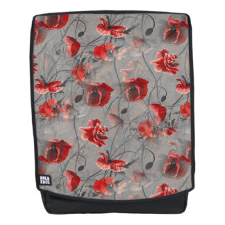Red Flowers on Dark Grey, Red Poppies Floral Print Backpack