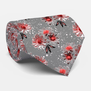 Red flowers on gray tie