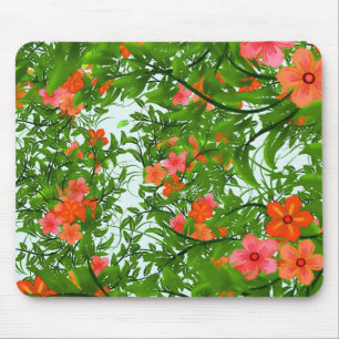 Red Flowers on Green Art Mouse Pad