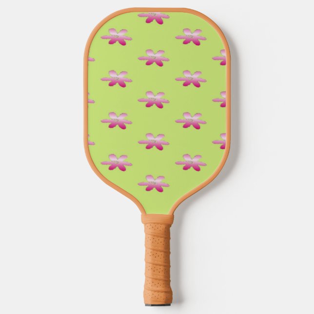 Red flowers on green pickleball paddle (Front)