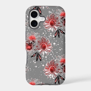 Red flowers on grey