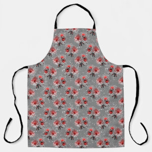 Red flowers on grey apron