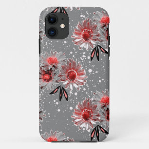Red flowers on grey Case-Mate iPhone case