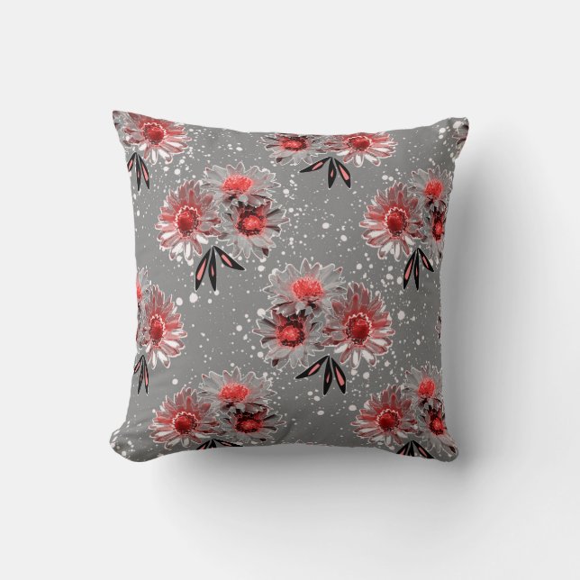 Red flowers on grey cushion (Front)