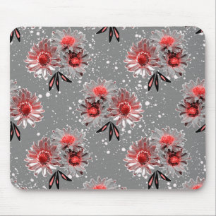 Red flowers on grey mouse pad