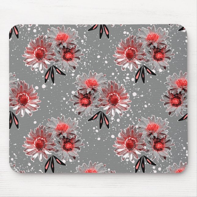 Red flowers on grey mouse pad (Front)