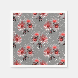 Red flowers on grey napkin