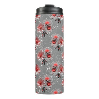 Red flowers on grey thermal tumbler