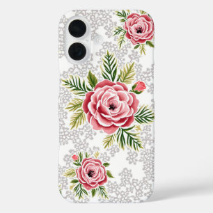 Red Flowers on Lacy Background iPhone 16 Case