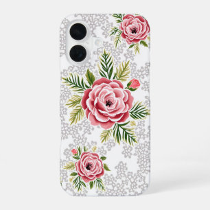 Red Flowers on Lacy Background iPhone 16 Case