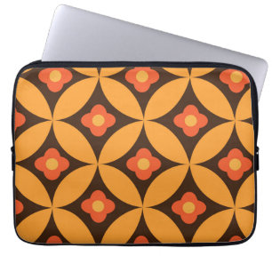 Red flowers on mid century orange circles laptop sleeve