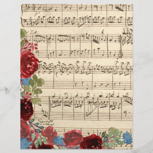 Red Flowers on Music and Writing Scrapbook Paper