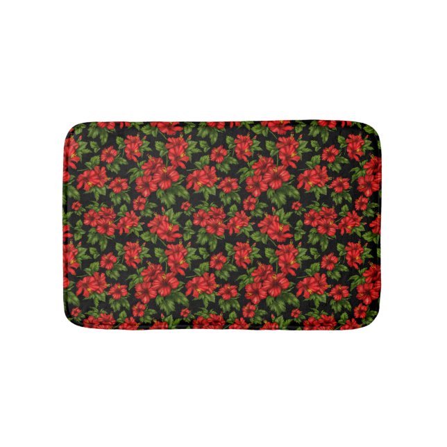 Red flowers on the black background bath mat (Front)