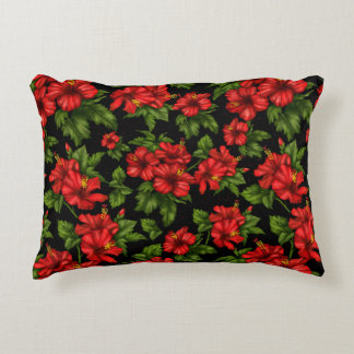 Red flowers on the black background decorative cushion