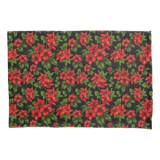  Red flowers on the black background Pillowcase (Front)