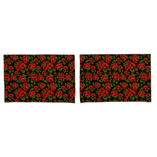 Red flowers on the black background pillowcase