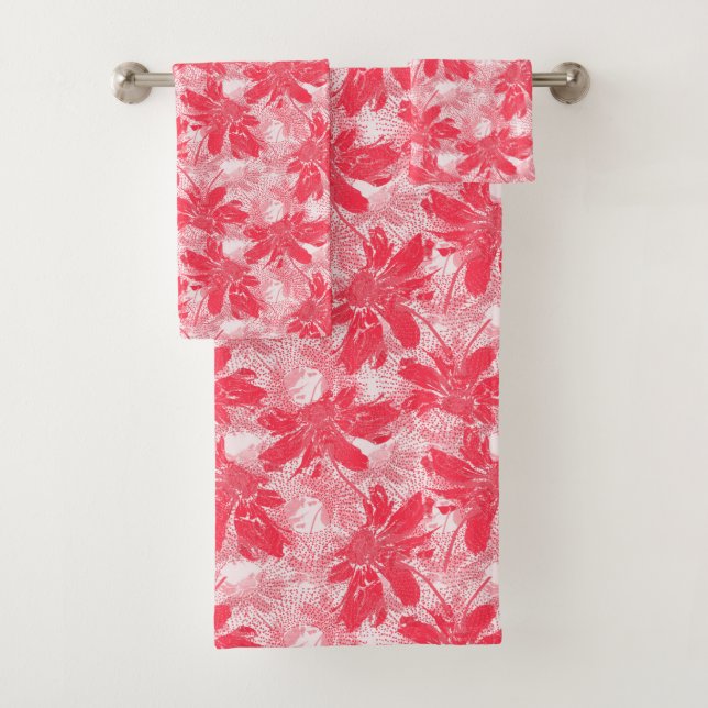 Red flowers on white. bath towel set (Insitu)