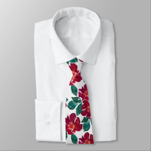 Red flowers on white. tie