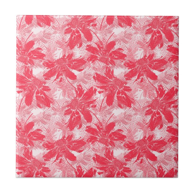 Red flowers on white. tile (Front)