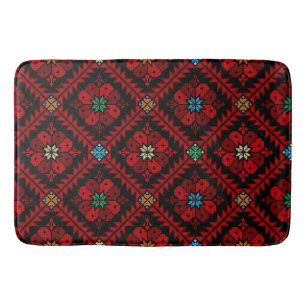 Red flowers Palestine Embroidery tatreez Pattern Bath Mat