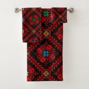 Red flowers Palestine Embroidery tatreez Pattern Bath Towel Set