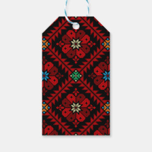 Red flowers Palestine Embroidery tatreez Pattern Gift Tags