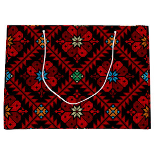 Red flowers Palestine Embroidery tatreez Pattern Large Gift Bag
