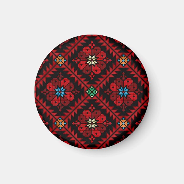 Red flowers Palestine Embroidery tatreez Pattern Magnet (Front)
