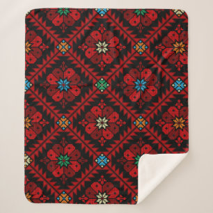 Red flowers Palestine Embroidery tatreez Pattern Sherpa Blanket