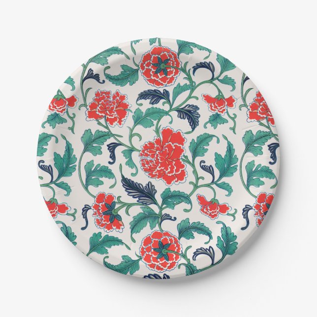 Red flowers paper plate (Front)