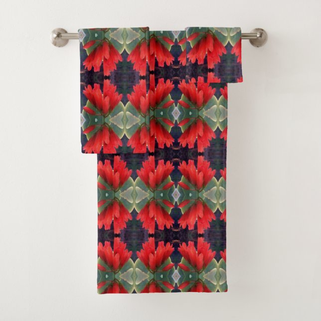 Red Flowers Pattern Bath Towel Set (Insitu)