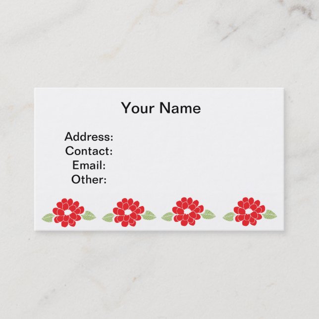 Red Flowers Pattern Business Card (Front)