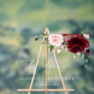 Red Flowers, Pink Flowers, Baby Shower Welcome Acrylic Sign