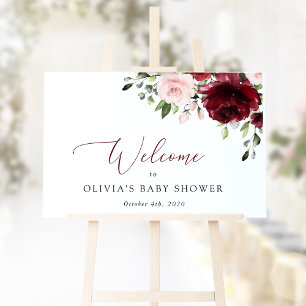 Red Flowers, Pink Flowers, Baby Shower Welcome Poster