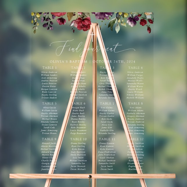 Red Flowers, Pink Flowers, Baptism Seating Chart (Neutral)