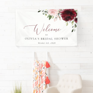 Red Flowers, Pink Flowers, Bridal Shower Welcome  Banner